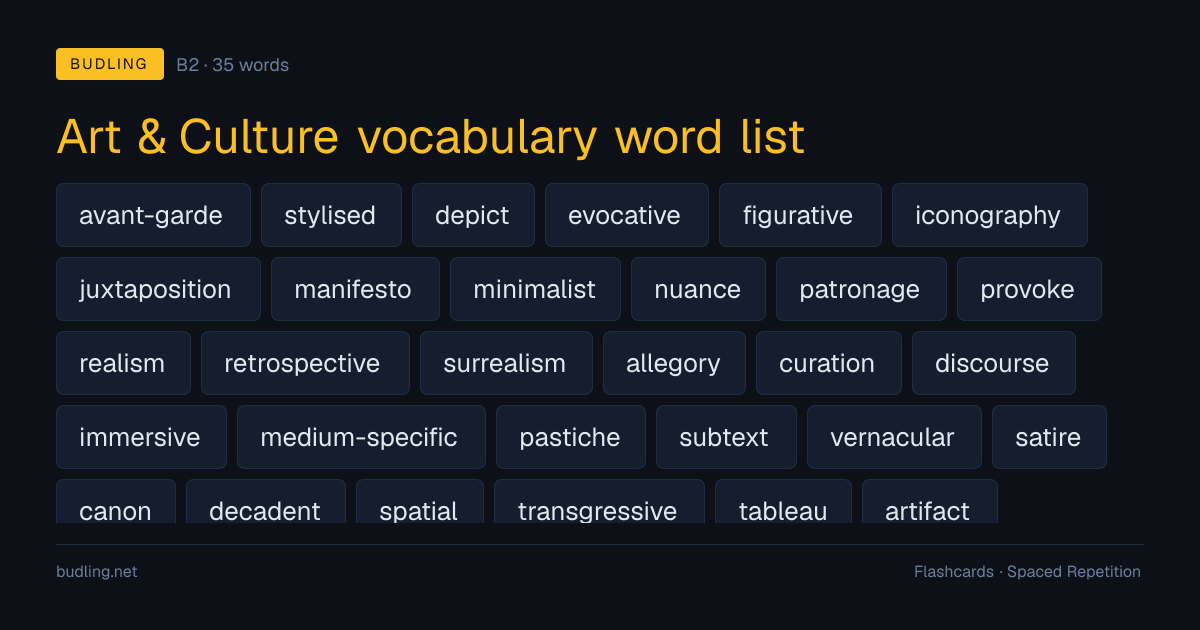 Art & Culture vocabulary word list — 35 B2 English flashcards