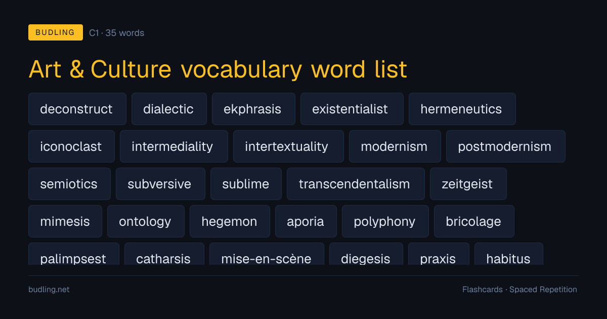 Art & Culture vocabulary word list — 35 C1 English flashcards