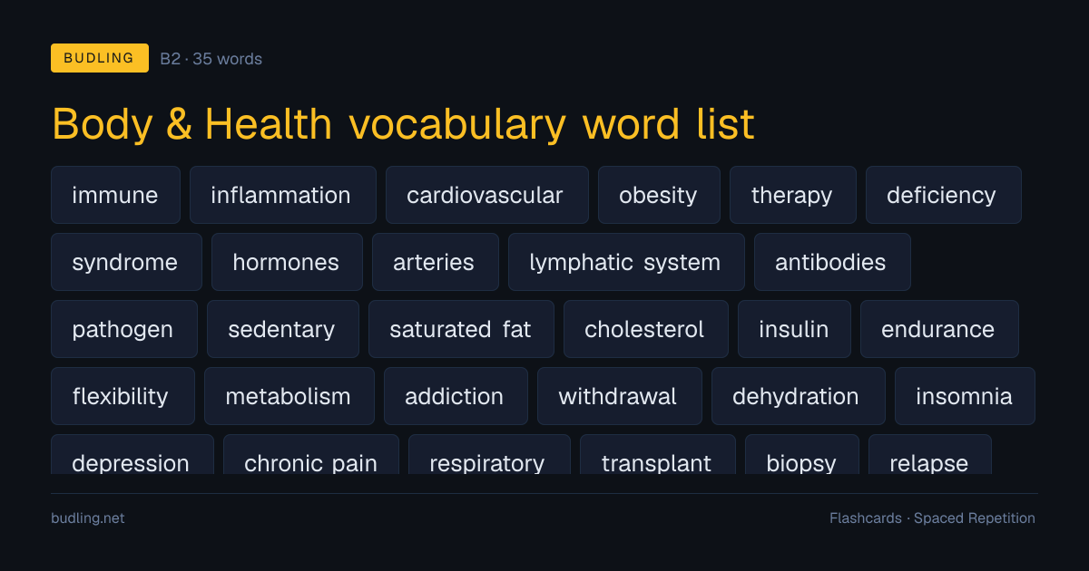 Body & Health vocabulary word list — 35 B2 English flashcards