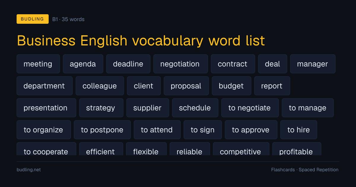 Business English vocabulary word list — 35 B1 English flashcards