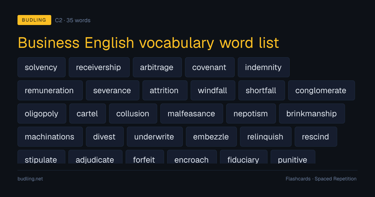 Business English vocabulary word list — 35 C2 English flashcards