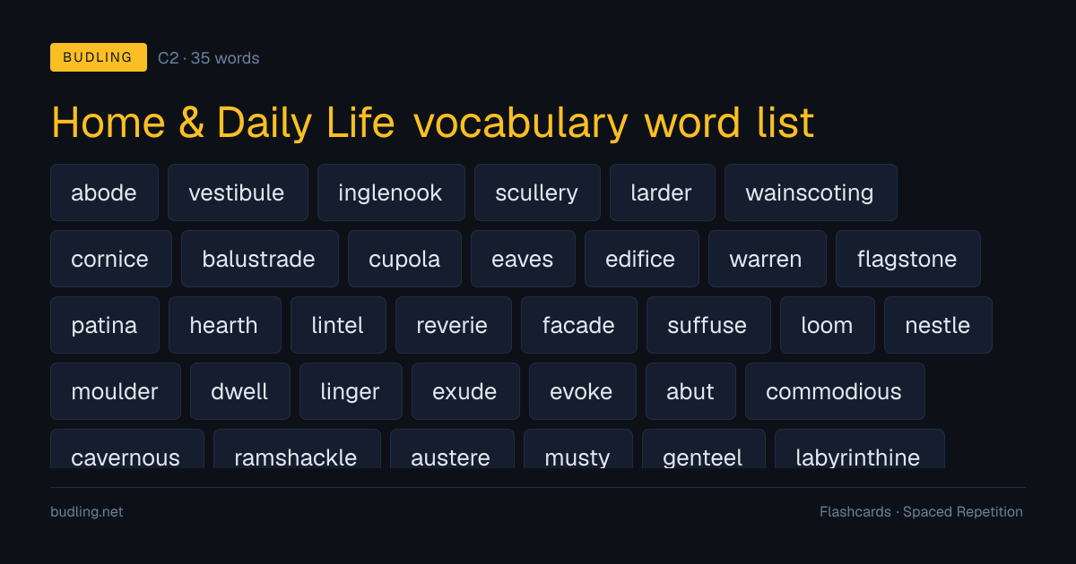 Home & Daily Life vocabulary word list — 35 C2 English flashcards