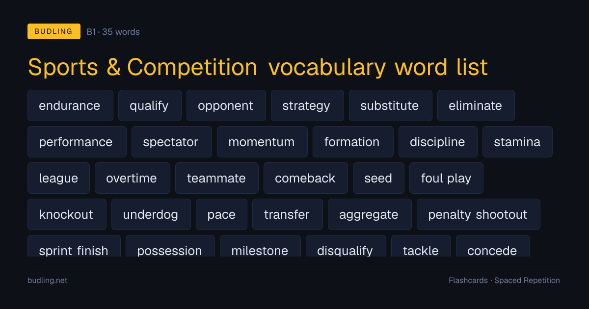 Sports & Competition vocabulary word list — 35 B1 English flashcards