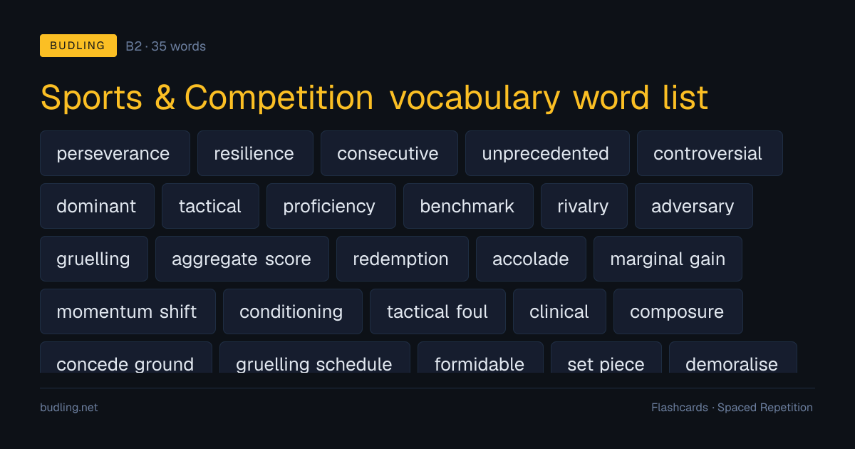 Sports & Competition vocabulary word list — 35 B2 English flashcards